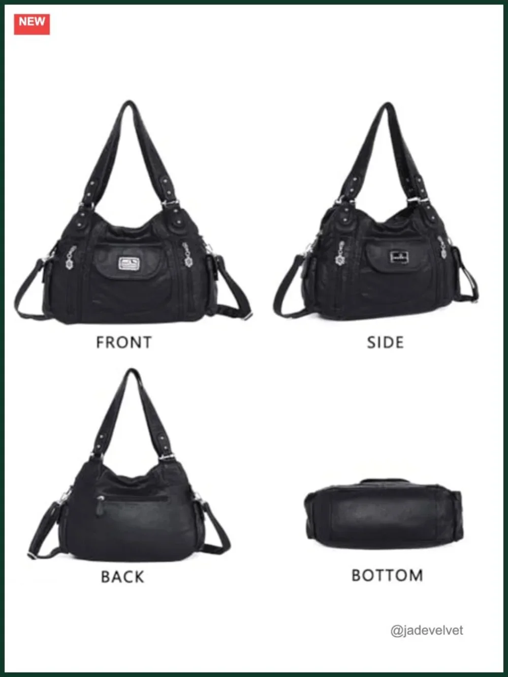 Washed PU Leather Hobo Tote Bag with Multiple Pockets